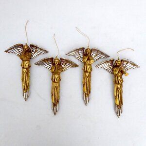 NEW 6.5” CHRISTMAS HOLIDAY GILT GOLD SILVER TRUMPETING ANGEL ORNAMENT LOT